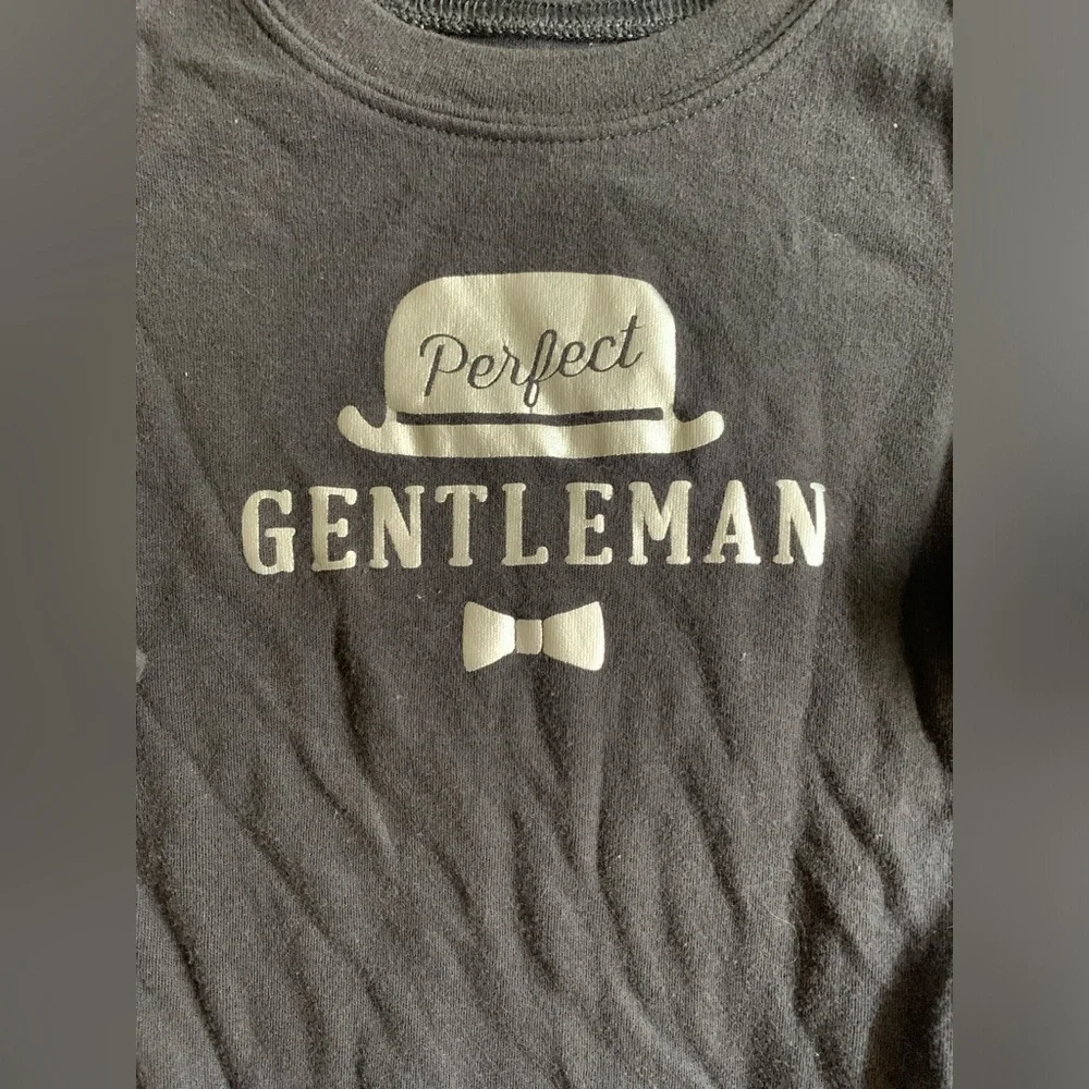 Carters Perfect Gentleman Black Shiny Silver Long Sleeve Onesie Size 12Mos